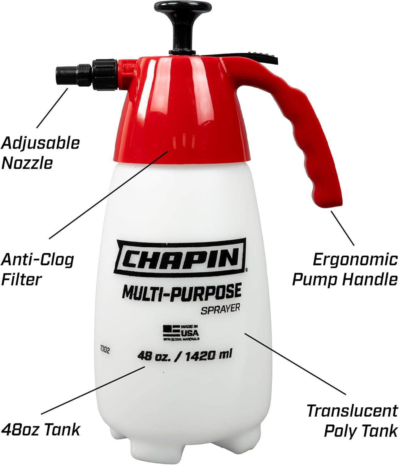 image:imageChapin 10022 Handheld Pump Sprayer 48oz MultiPurpose Translucent Poly Tank WideMouth Opening Adjustable Cone Nozzle amp AntiClog Filter for Weed Fertilizer amp Pest Applications 2 PackMultiPurpose