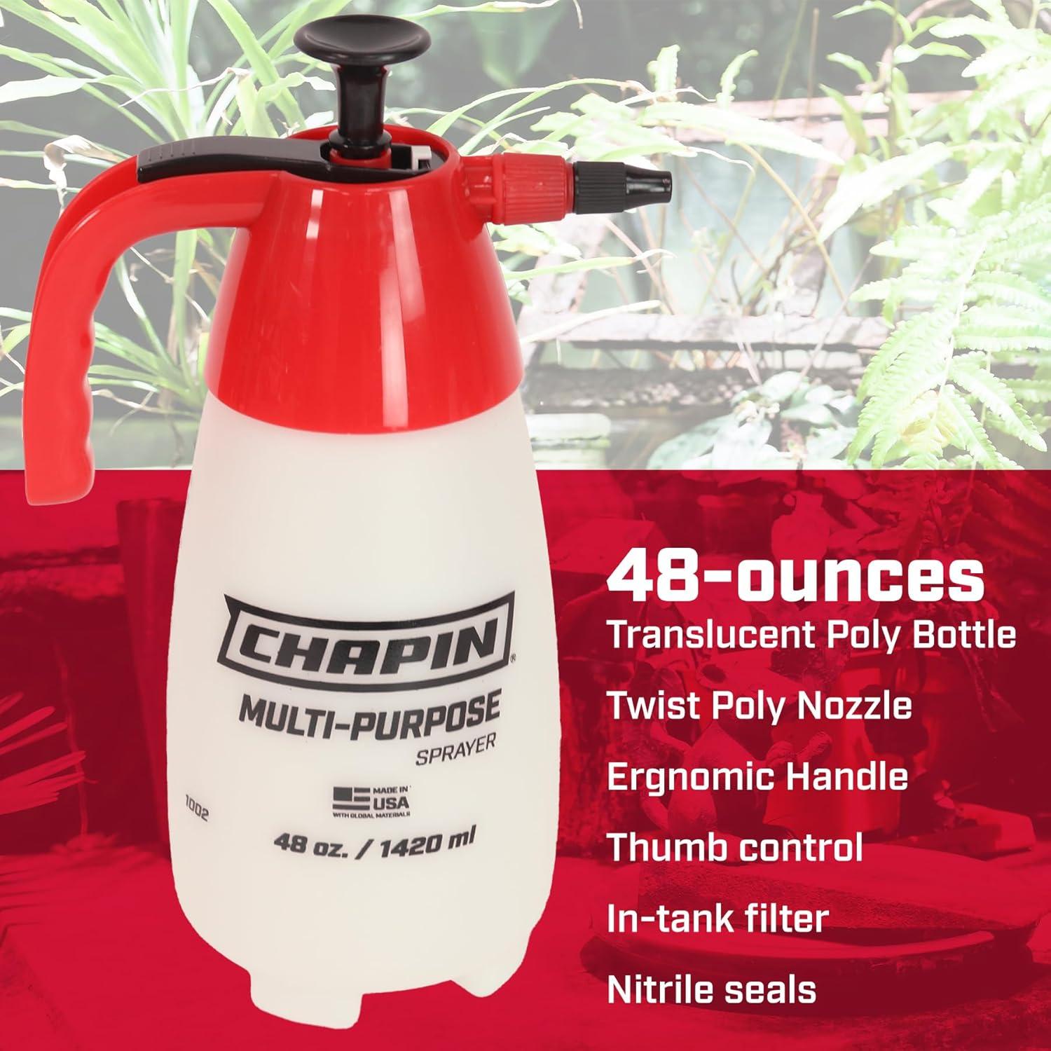 image:imageChapin 10022 Handheld Pump Sprayer 48oz MultiPurpose Translucent Poly Tank WideMouth Opening Adjustable Cone Nozzle amp AntiClog Filter for Weed Fertilizer amp Pest Applications 2 Pack2Pack MultiPurpose