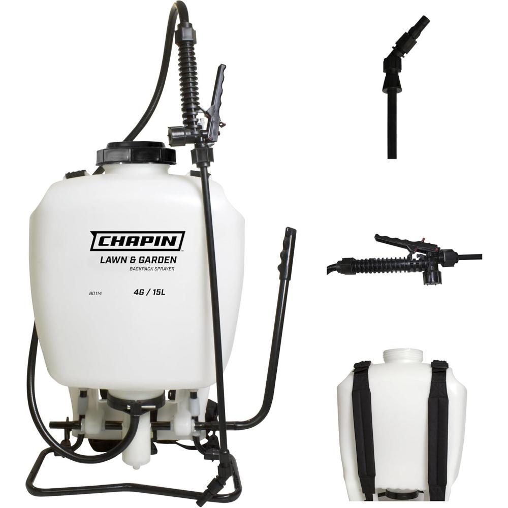 image:imageChapin 60114 Backpack Sprayer 4Gallon Pump Sprayer Translucent Poly Tank 3Stage Filtration Adjustable Poly Cone Nozzle amp 20 Wand for Lawn amp Garden Weed Pest amp Fertilizer ApplicationsSprayer
