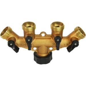 image:imageChapin 69473 HeavyDuty 4Way Brass Manifold Hose Connection Fits Standard Garden Hoses Brass Construction with ShutOff Valves LeakFree Multiple Water Flow for Landscaping and Outdoor Use
