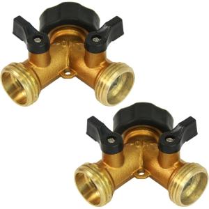 image:imageChapin 69474 HeavyDuty Brass Hose Splitter Hose Connection Fits Standard Garden Hoses Brass Construction with ShutOff Valves YShaped LeakFree Dual Water Flow for Landscaping and Outdoor Use2Pack