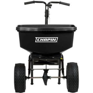 image:imageChapin 8303C Made in the USA 100 lb Contractor Turf Broadcast Spreader with Enclosed Gears System Rugged Powder Coated Steel Frame 12 Inch Tire Includes Rain Cover and Grate RedBlack